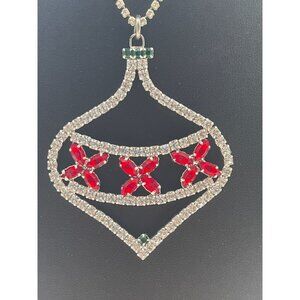Christmas in July Massive Rhinestone Christmas Ornament Pendant Necklace With Re